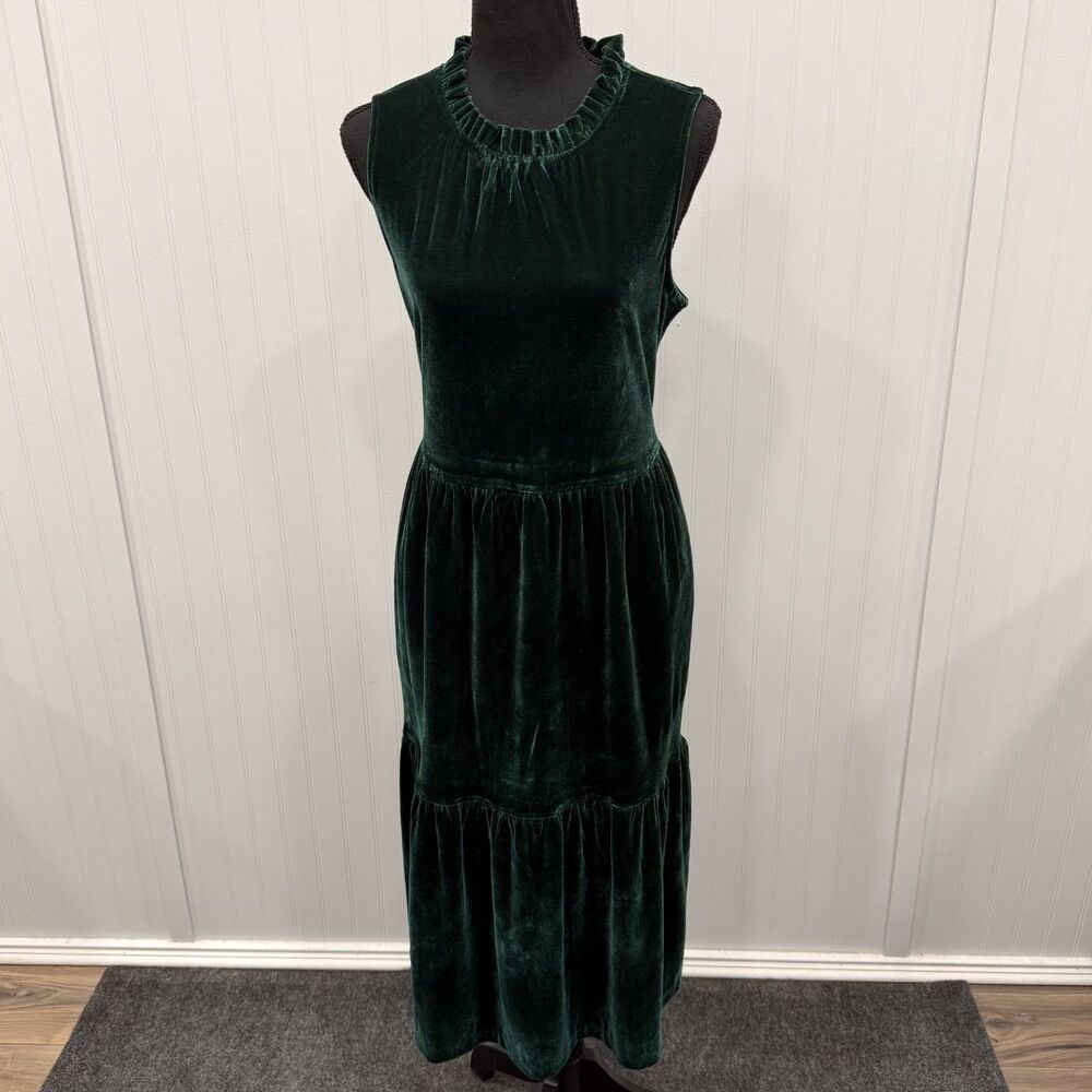 J. Crew Women's Size 10 Old Forest Green Velvet Sleeveless Midi Dress NWT
